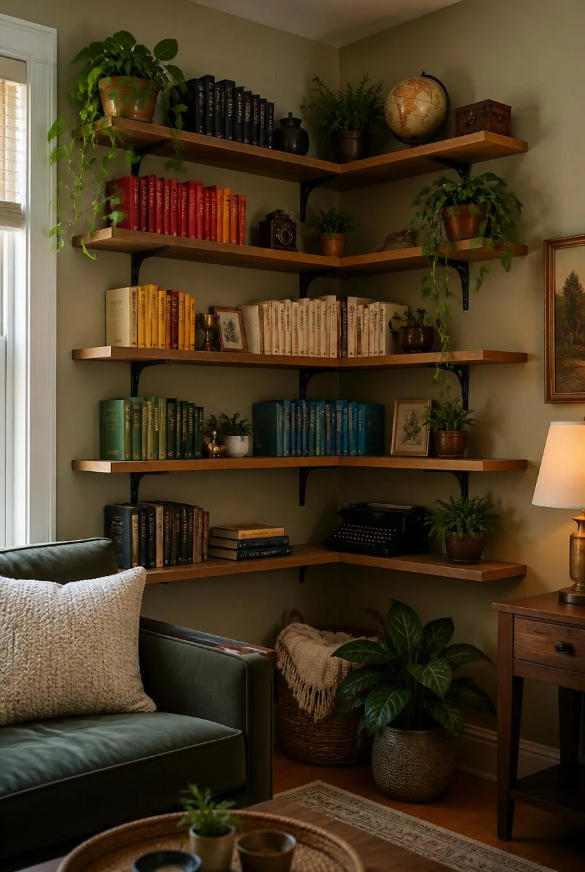 L Shaped Corner Shelves With Iron Brackets