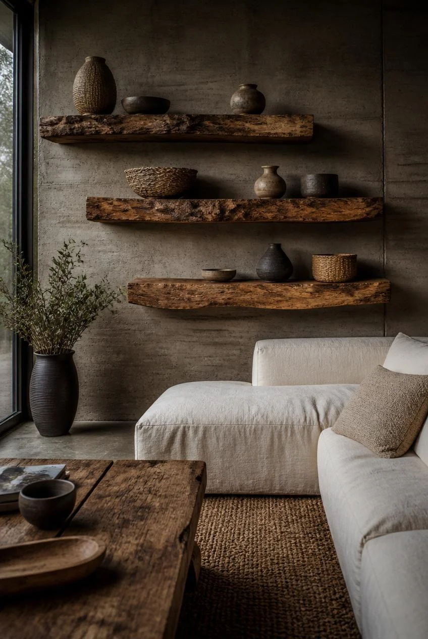 Live Edge Slabs on a Concrete Feature Wall