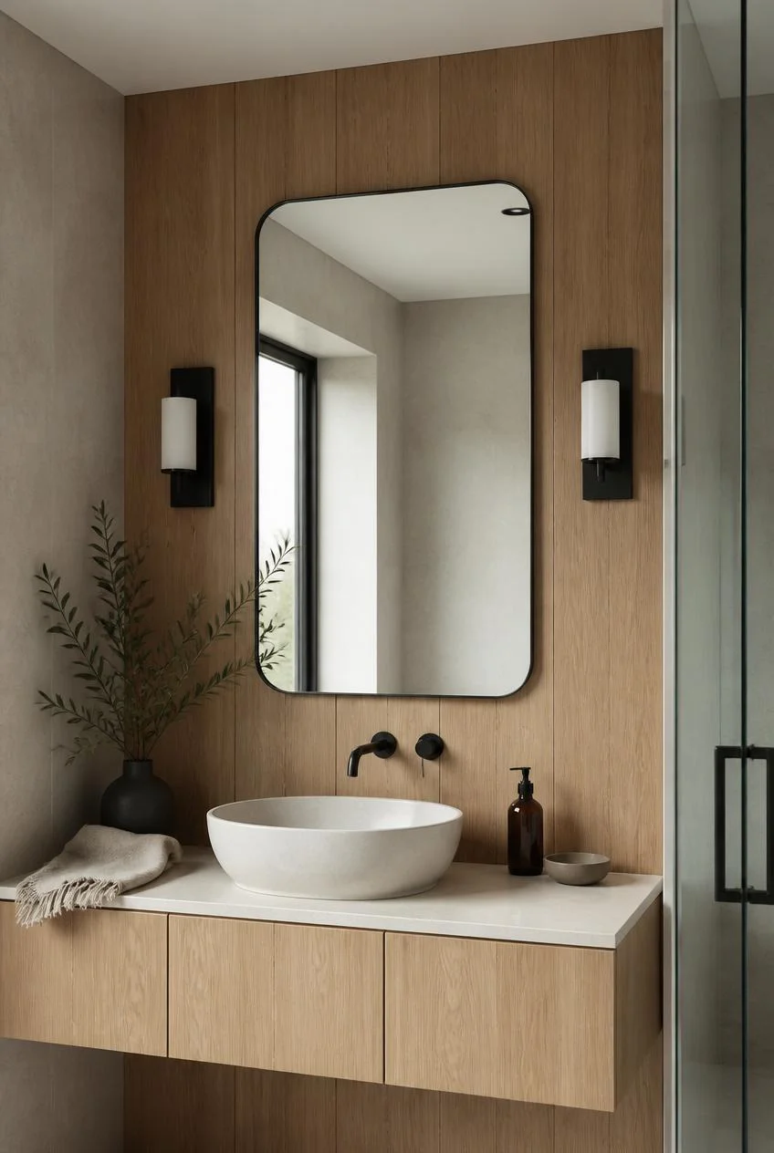 Natural Wood Elements for Warmth Against Hard Surfaces