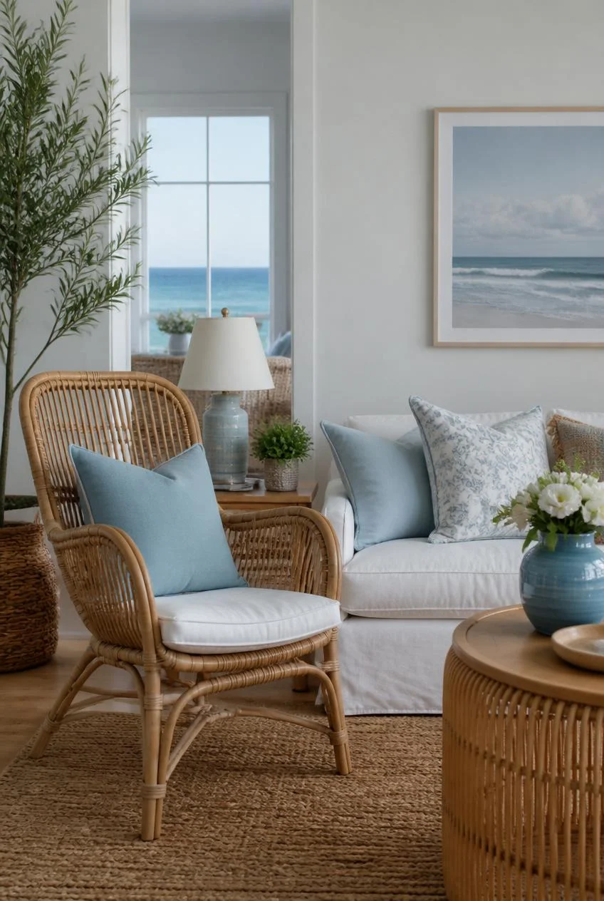Rattan and Jute Textures Against a Blue Backdrop