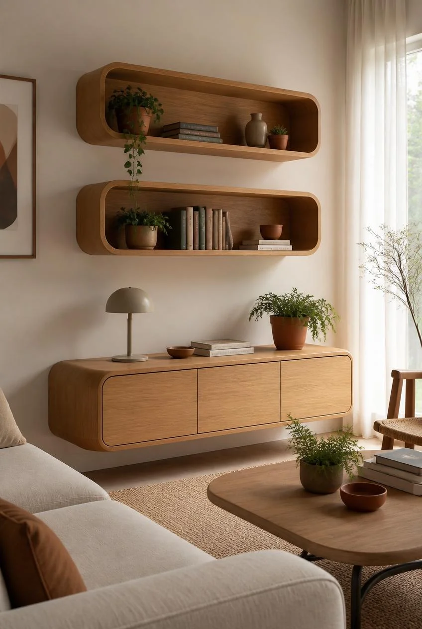 Rounded Edge Bent Plywood Shelf Units