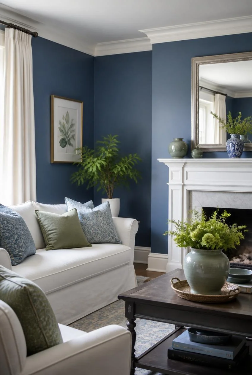Sage Green Touches Within a Blue and White Palette