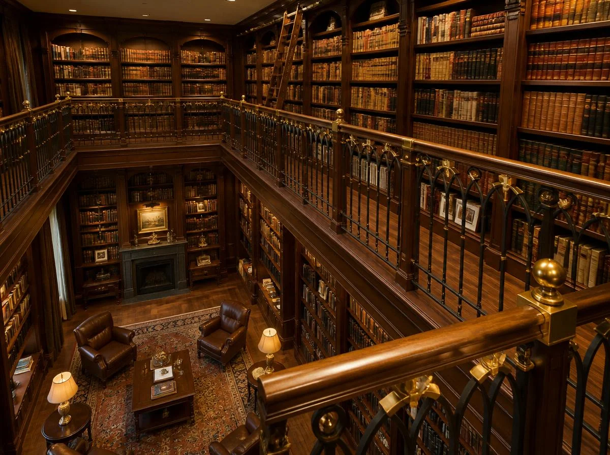 Use a Library Ladder and Balcony for Dramatic Access