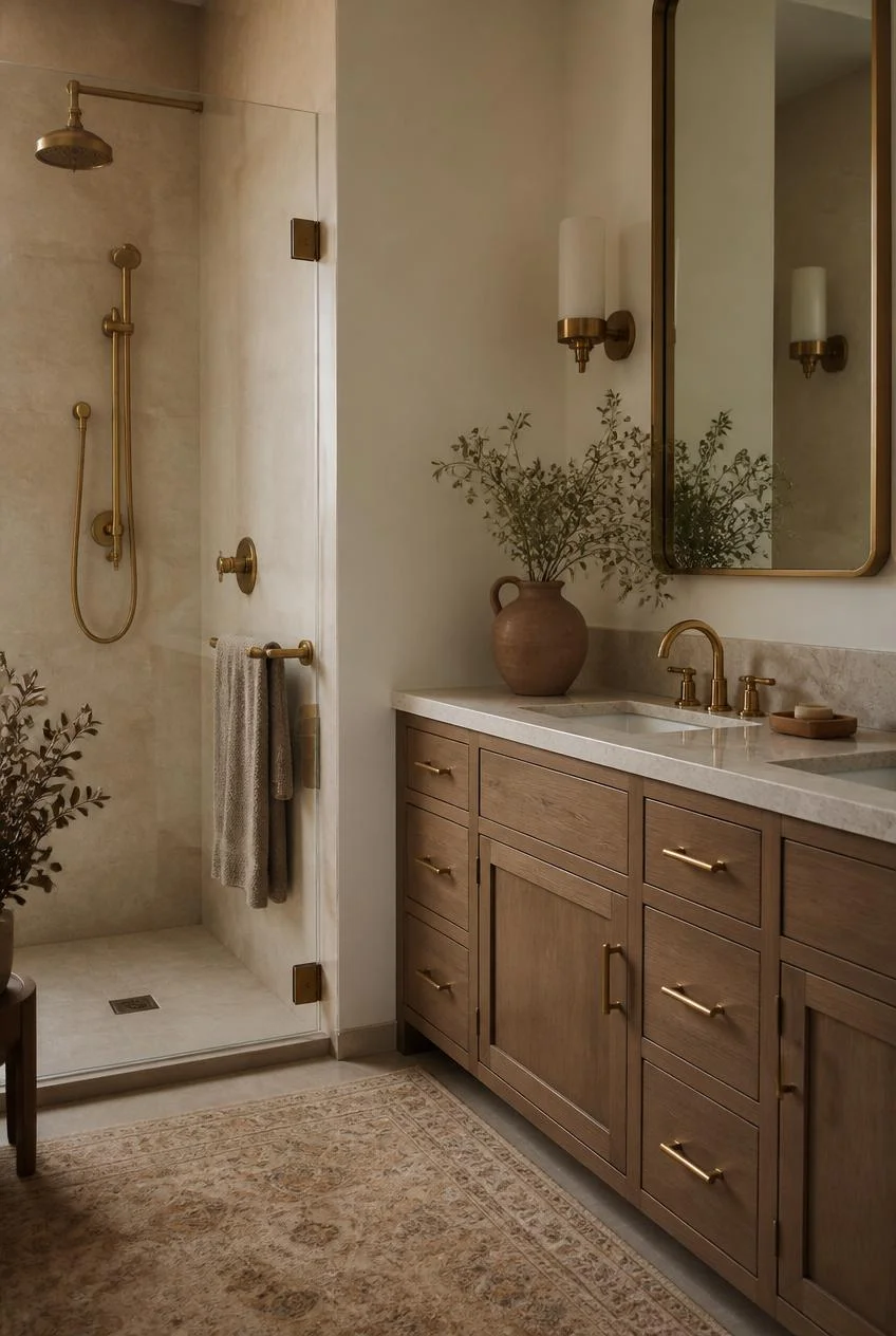 Warm Brass Fixtures Throughout