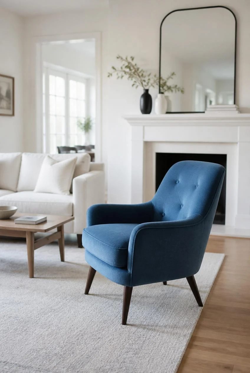 White Furniture With a Single Blue Accent Chair
