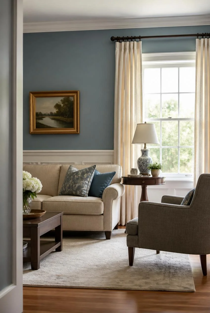 White Wainscoting With a Blue Upper Wall