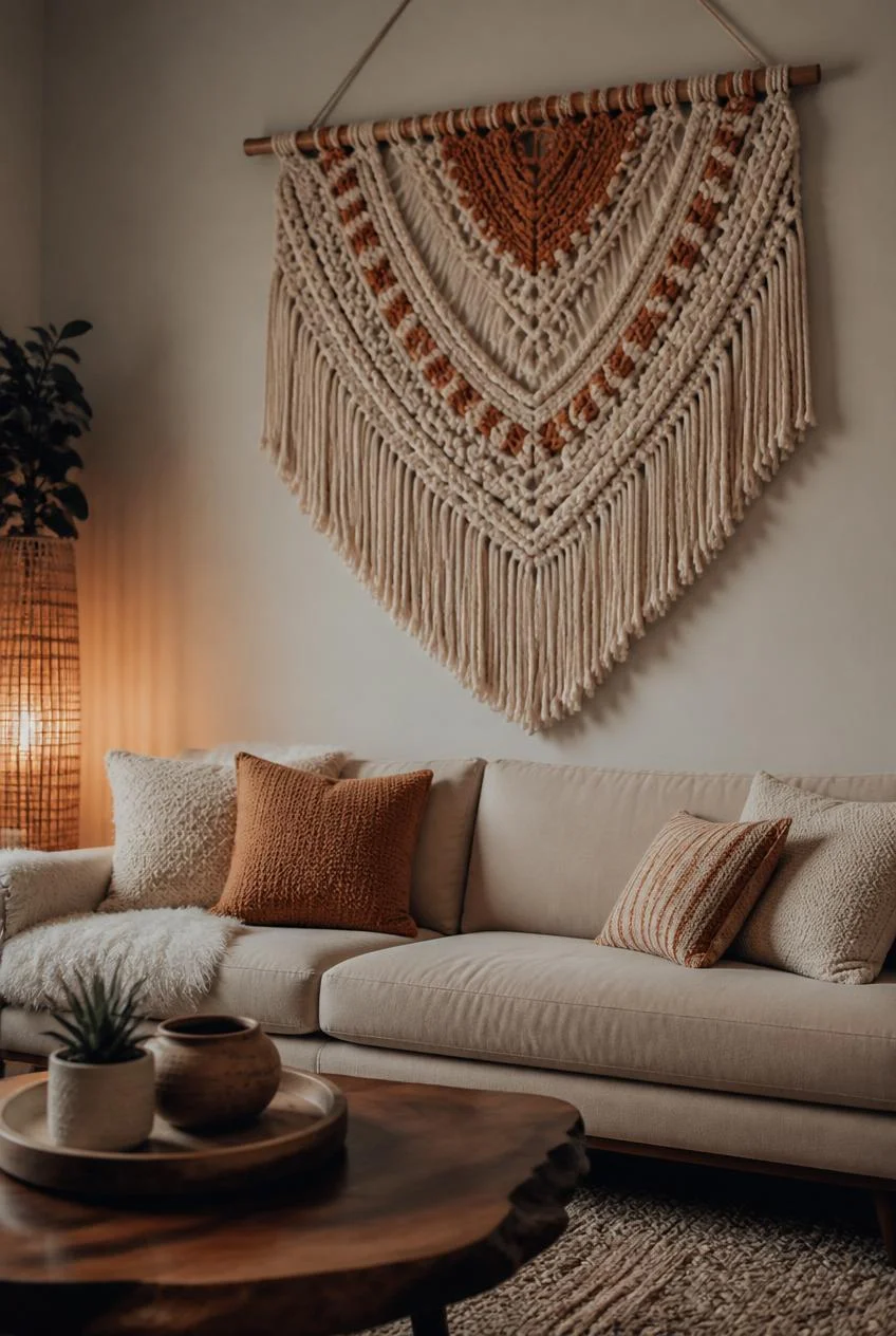 Woven Wall Hangings as Soft Texture on Blank Walls