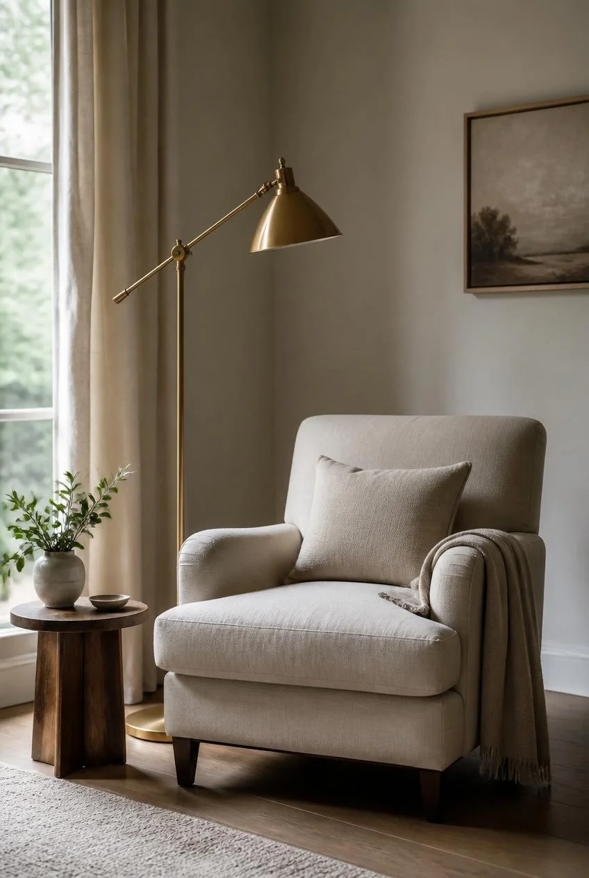 A Monochromatic Bedroom Reading Corner