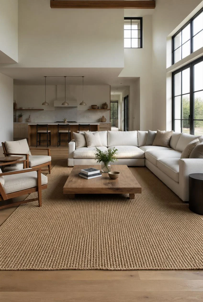 A Natural Fiber Rug That Defines the Seating Zone