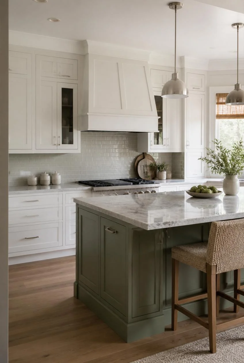 A Sage Green Island for a Modern Coastal Twist