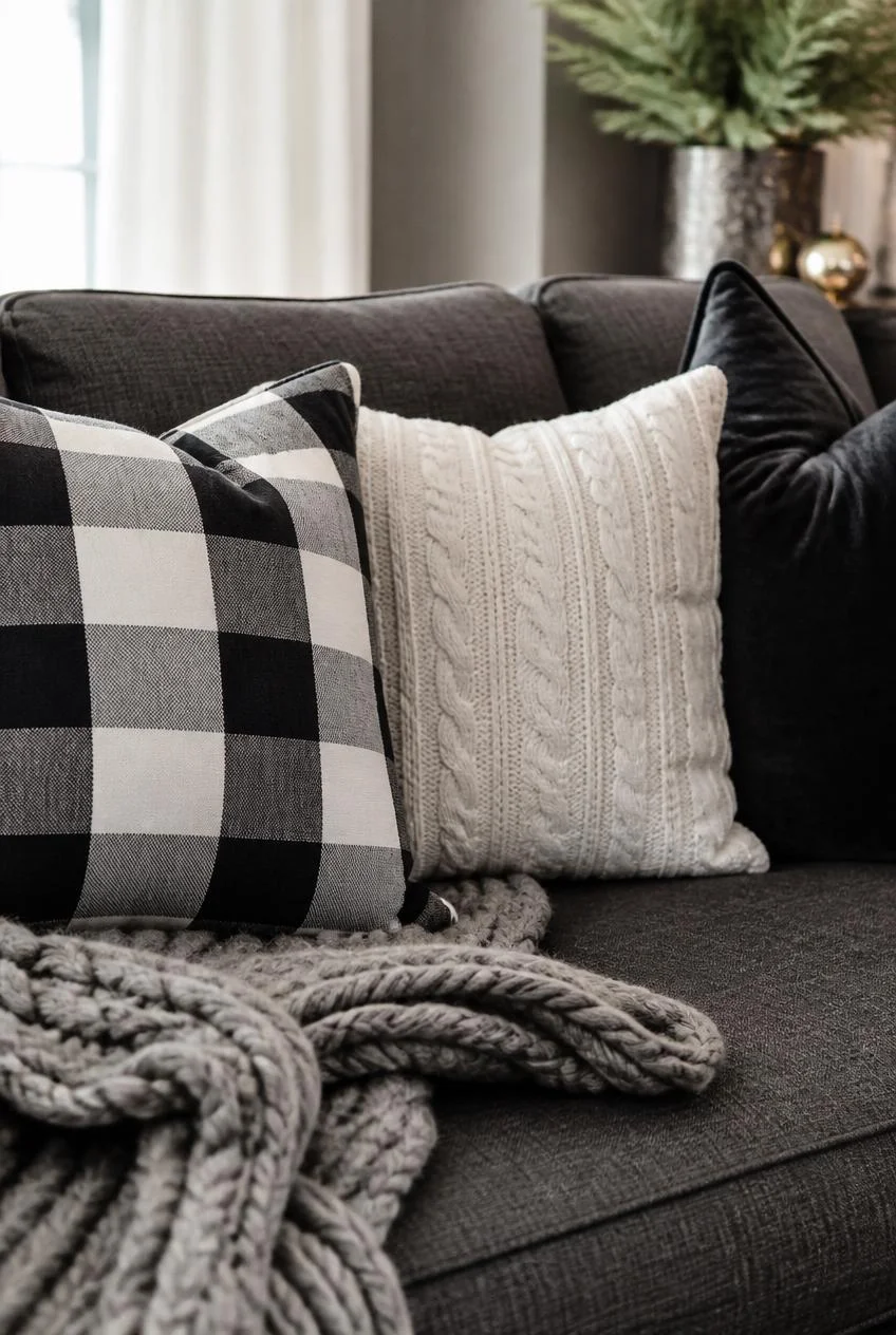 Buffalo Plaid and Textured Pillow Mix