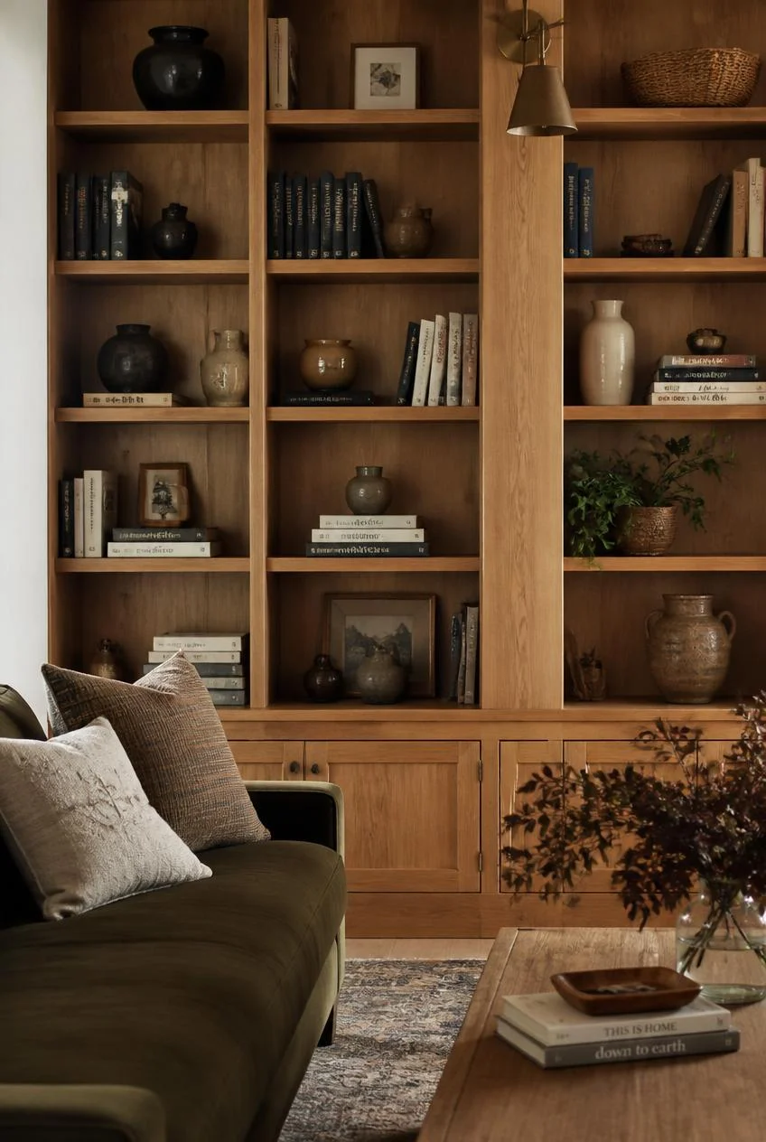 Built In Shelving with Curated Display