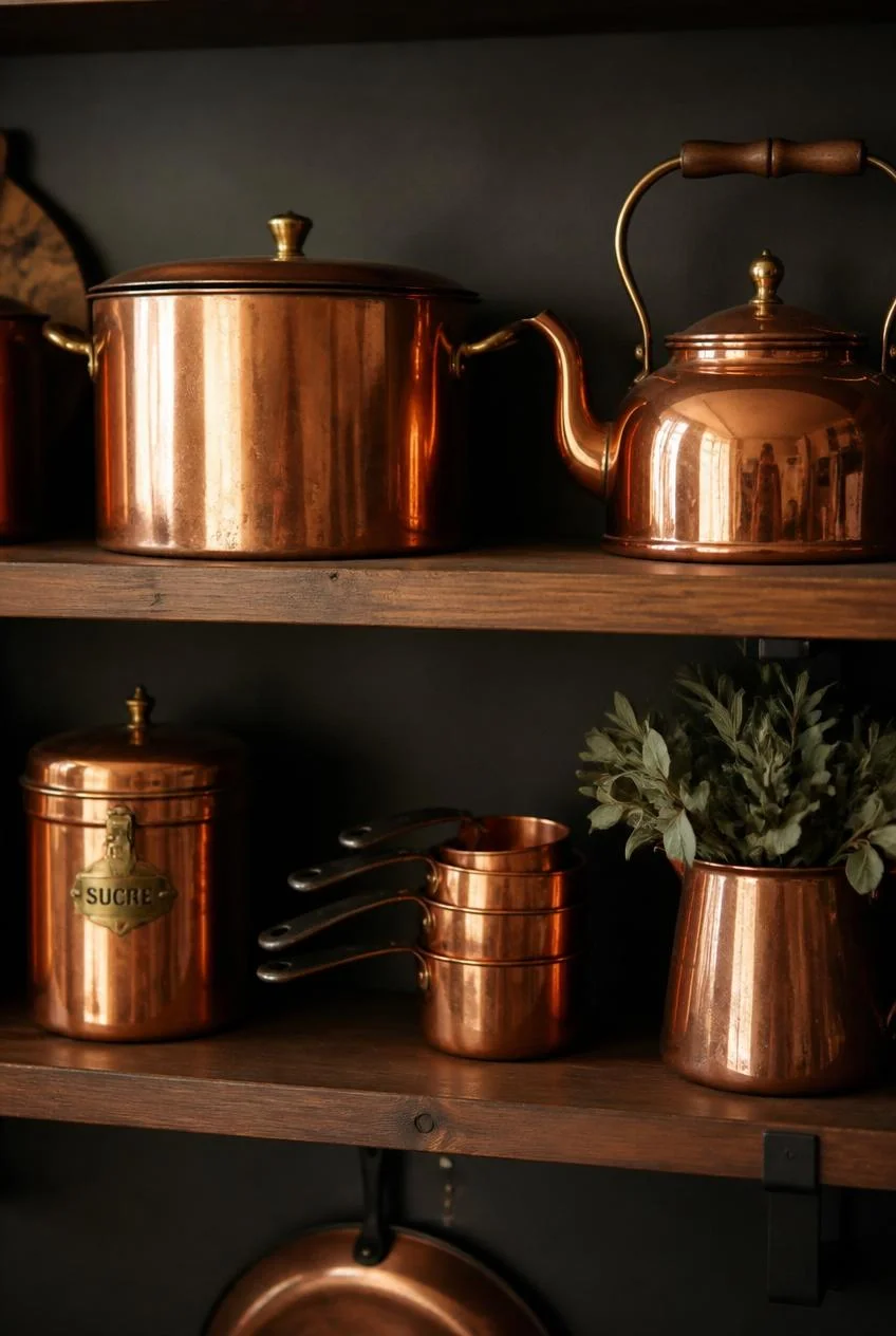 Copper Cookware and Kettle Display