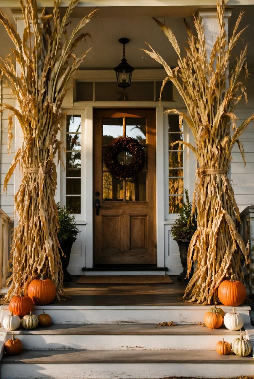 Corn Stalks Flanking the Front Door