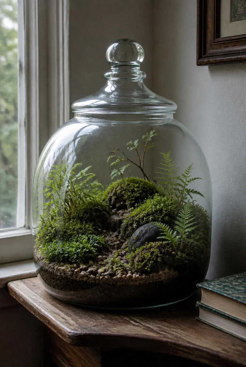 Corner Terrarium with Moss and Pebbles