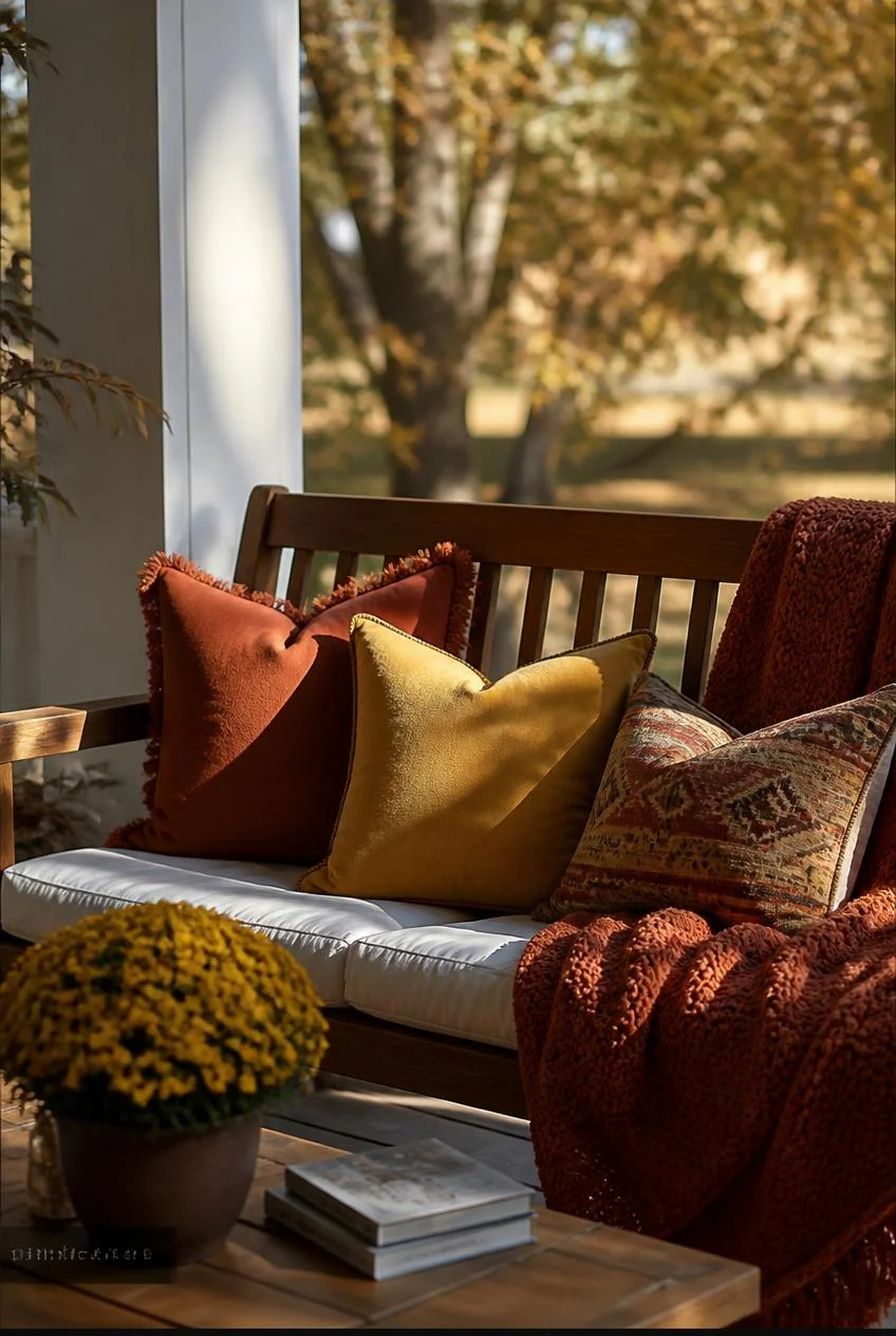 Cozy Bench Styled with Pillows and Throws