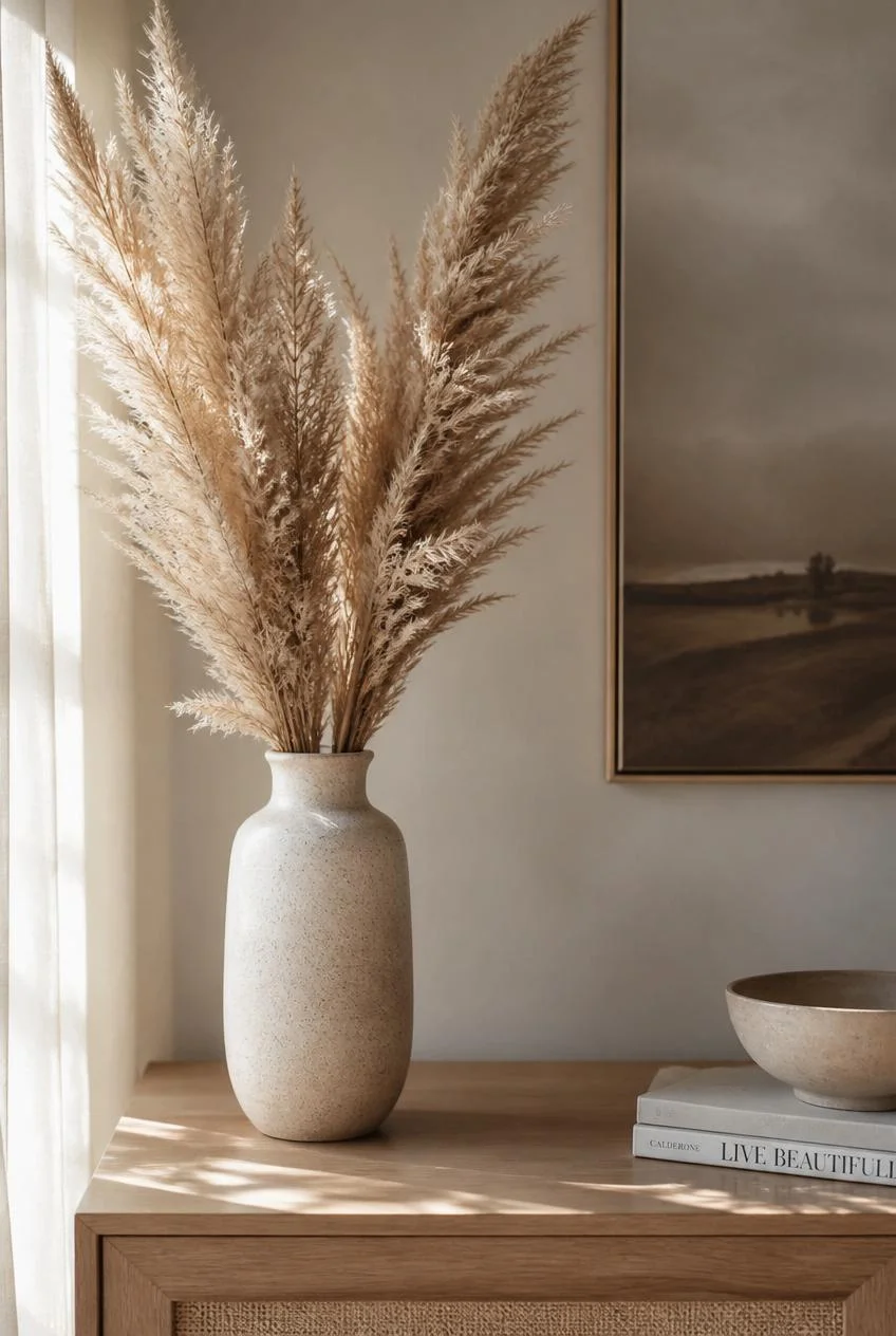 Dried Pampas Grass in Ceramic Vases