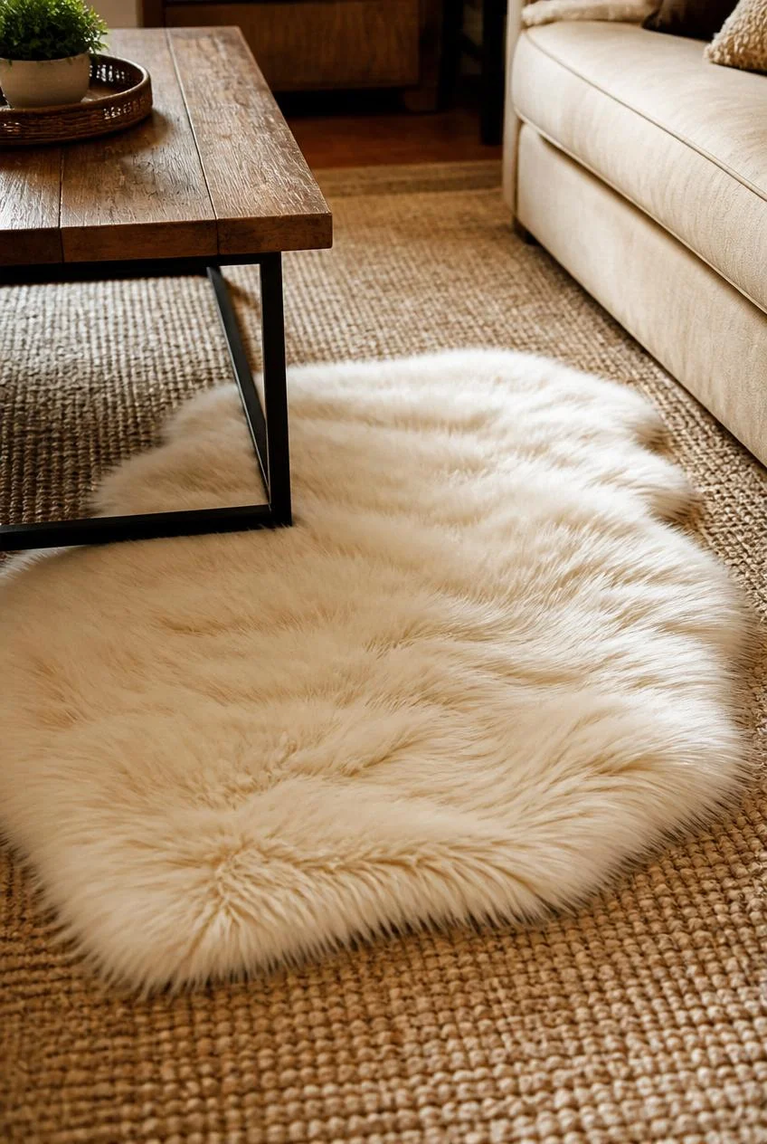 Faux Fur Rug Layered Underfoot
