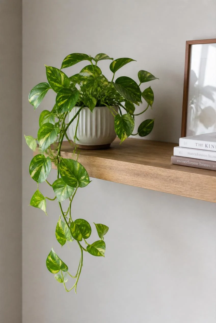 Floating Shelves Styled with Trailing Vines
