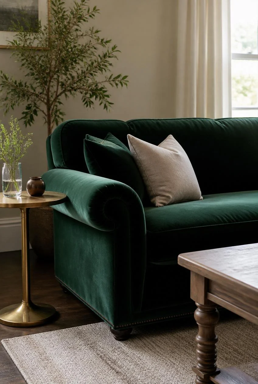 Jewel Toned Velvet Sofa as the Anchor Piece