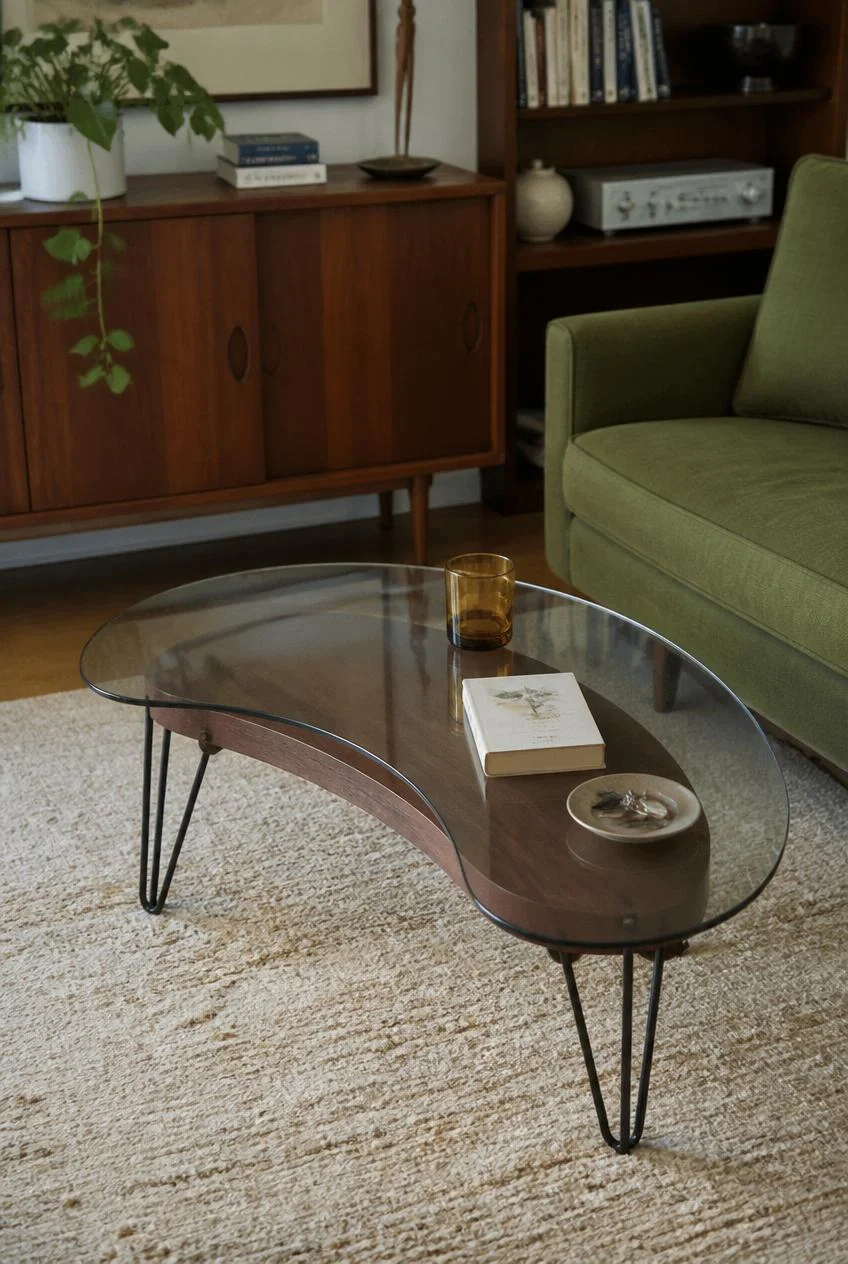 Kidney Shaped or Hairpin Leg Coffee Table