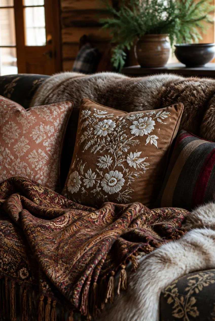 Layered Textiles with Fur Throws and Pillows
