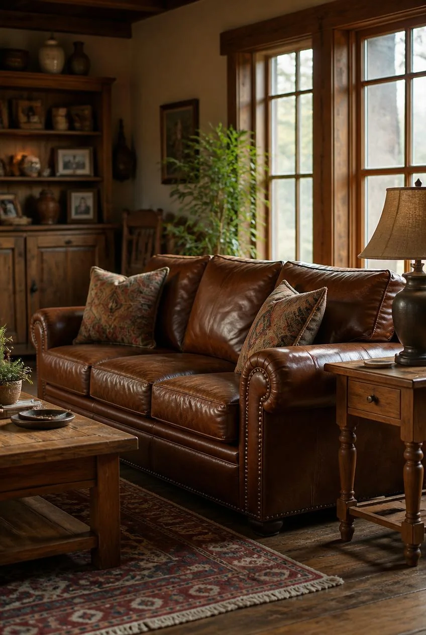 Leather Sofa with a Worn Patina Finish