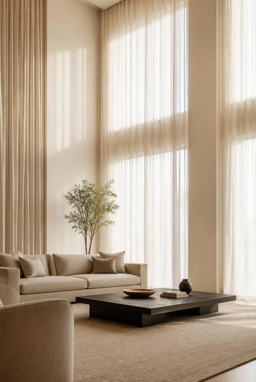 Linen Curtains Hung From Ceiling Height