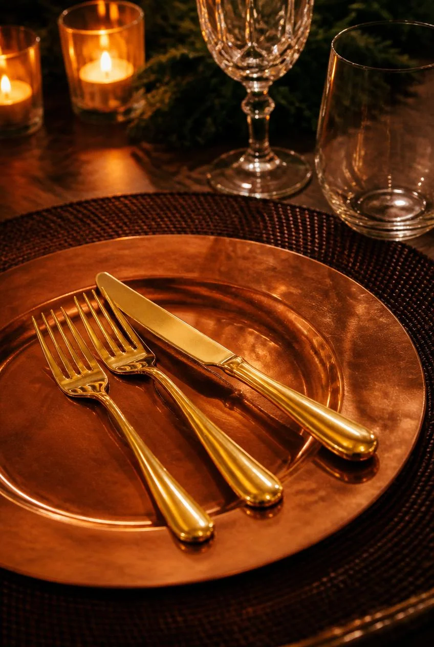 Metallic Chargers and Flatware Accents