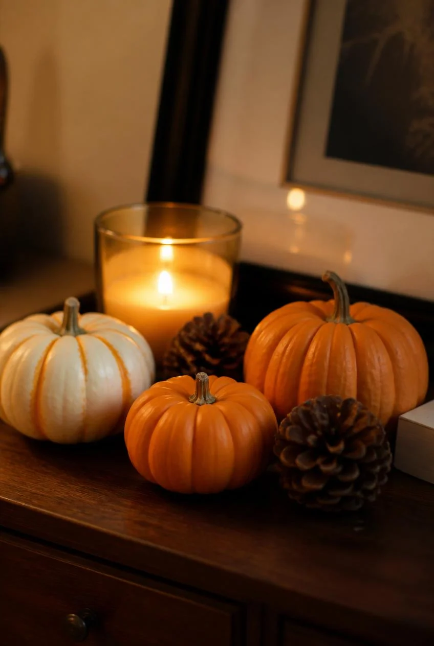 Miniature Pumpkins and Nightstand Vignettes