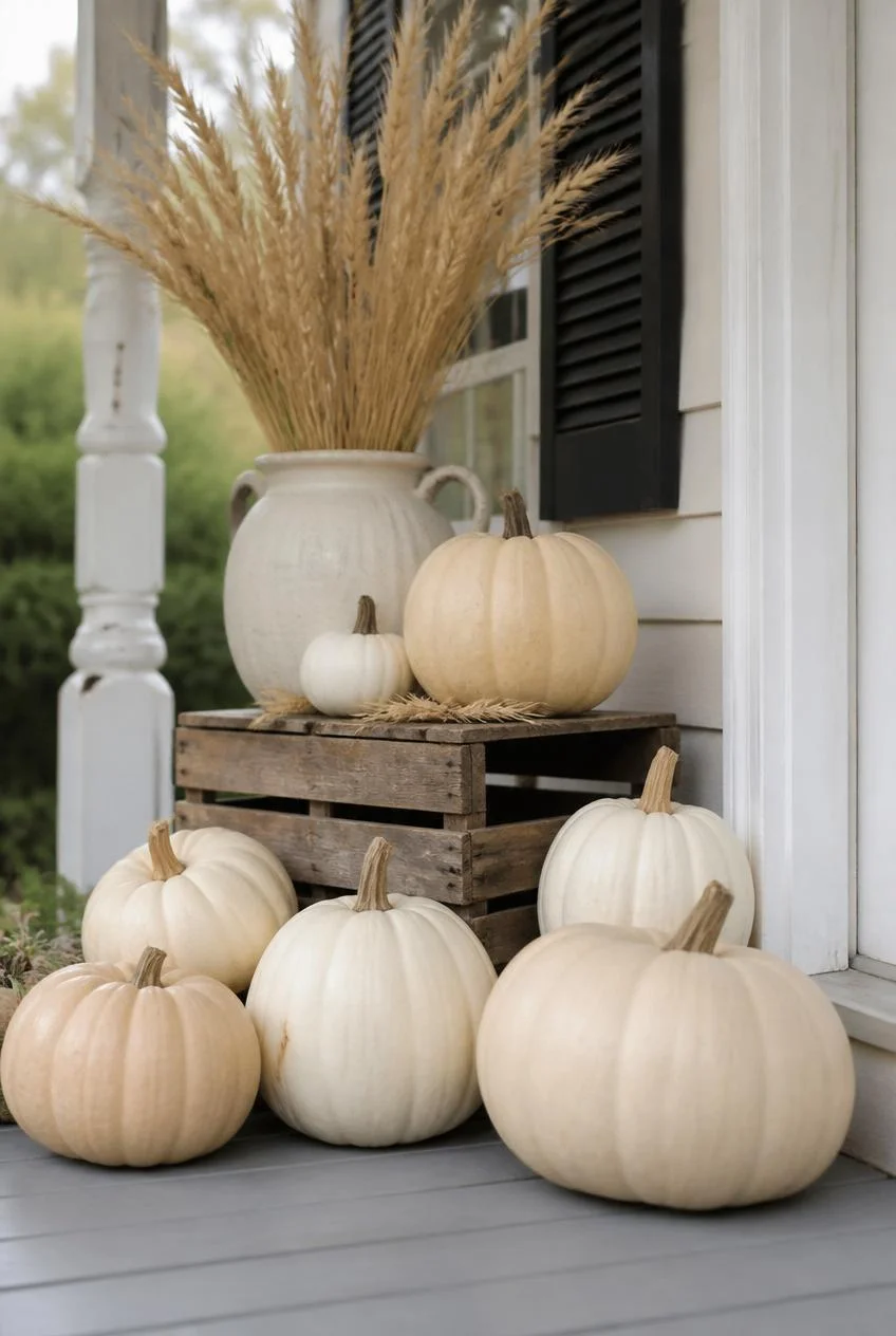 Neutral Farmhouse Palette with White Pumpkins