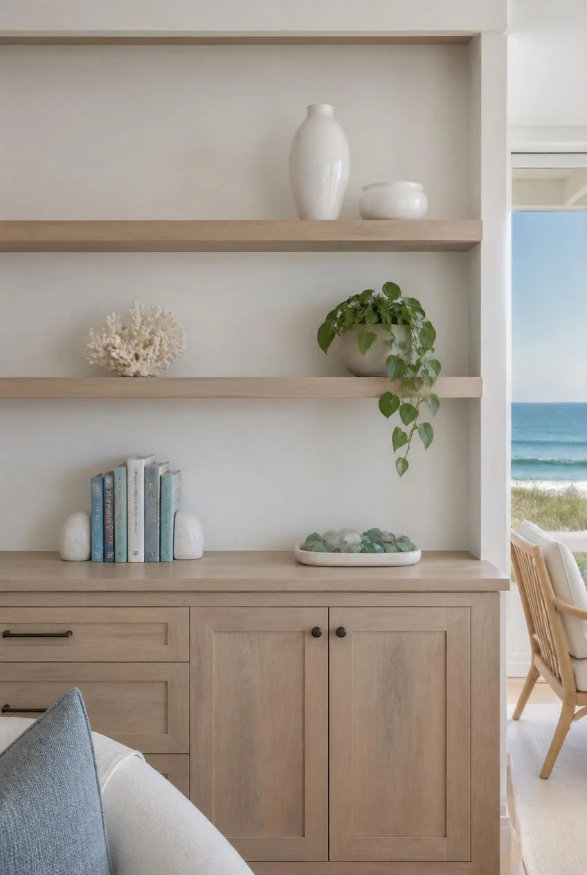Open Shelving Styled With Coastal Objects