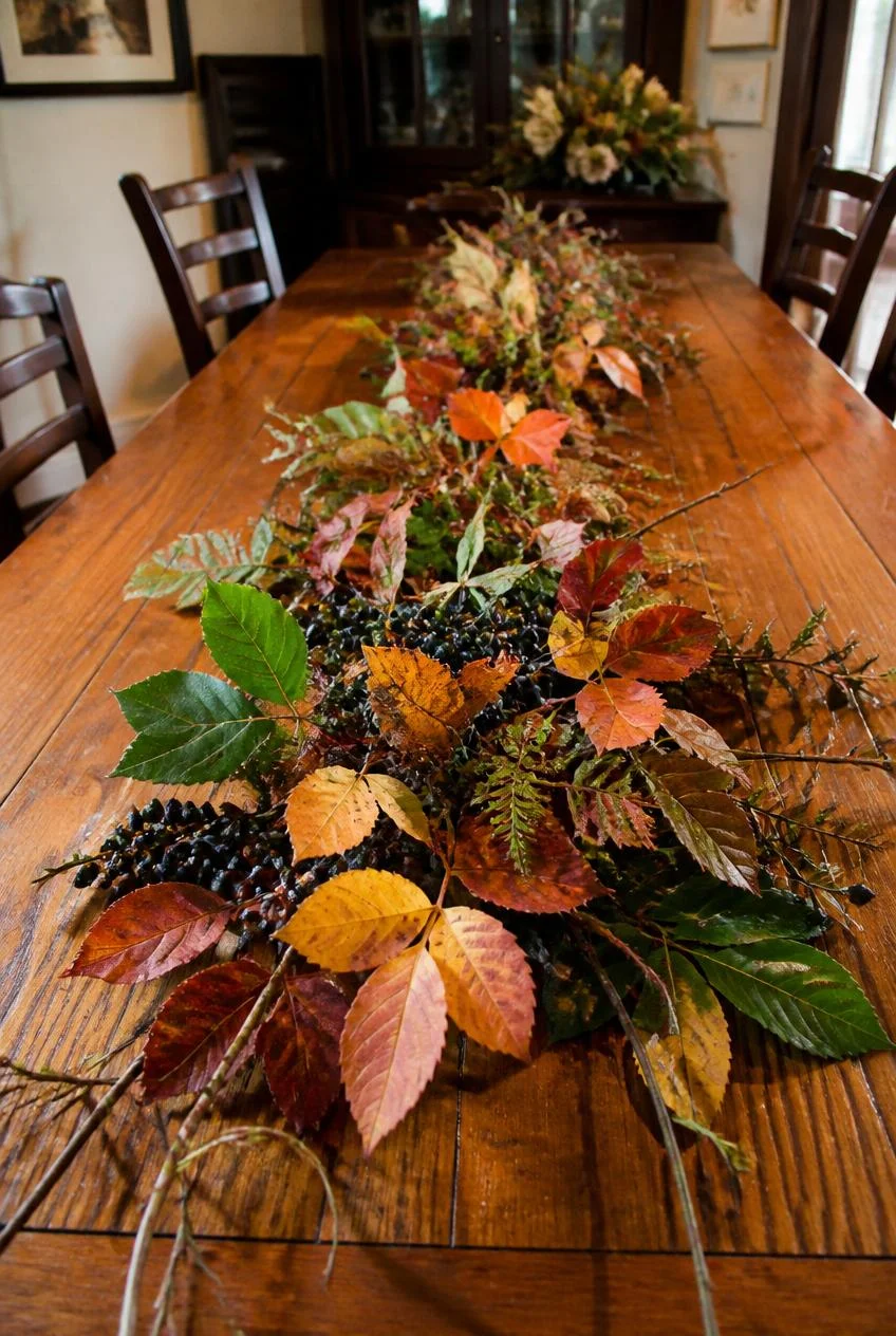 Organic Foliage Table Runner Centerpiece