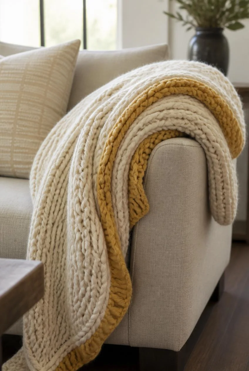 Oversized Chunky Knit Blanket on the Sofa