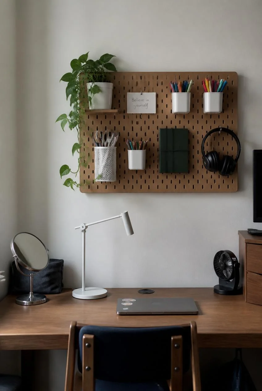 Pegboard Organizer Above the Desk