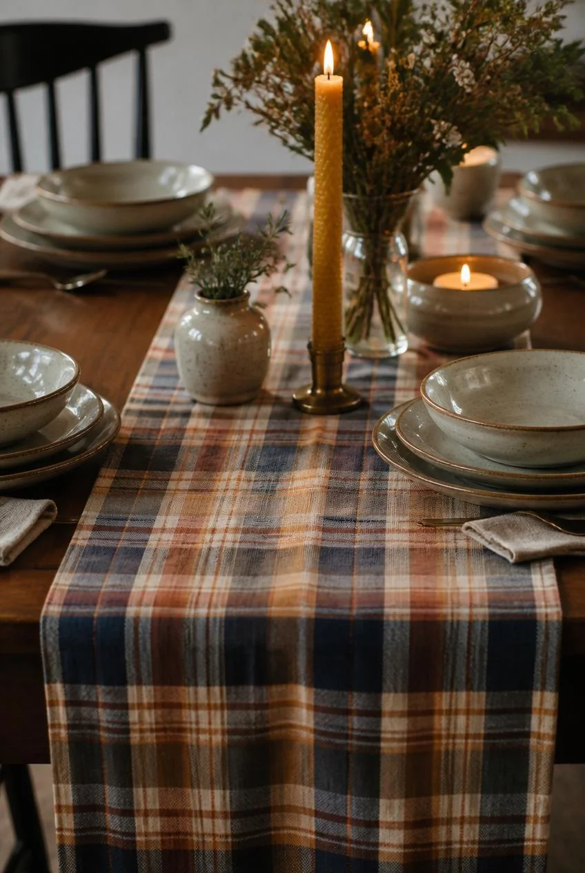 Plaid Table Runners and Autumn Linens