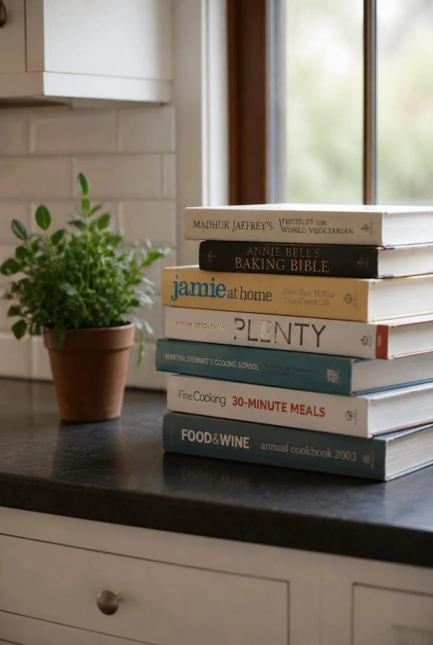 Stacked Cookbooks and Coffee Table Books