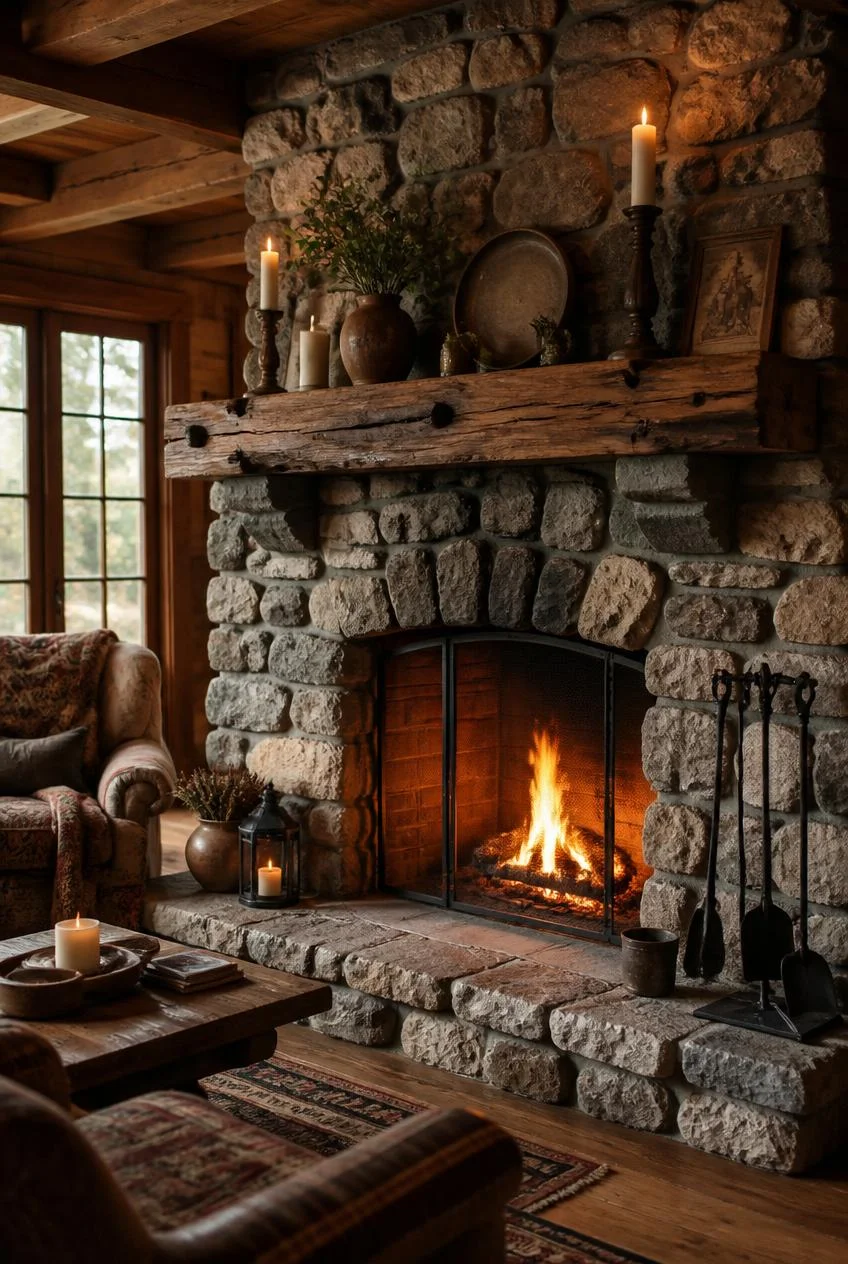 Stone or Fieldstone Fireplace as the Focal Point