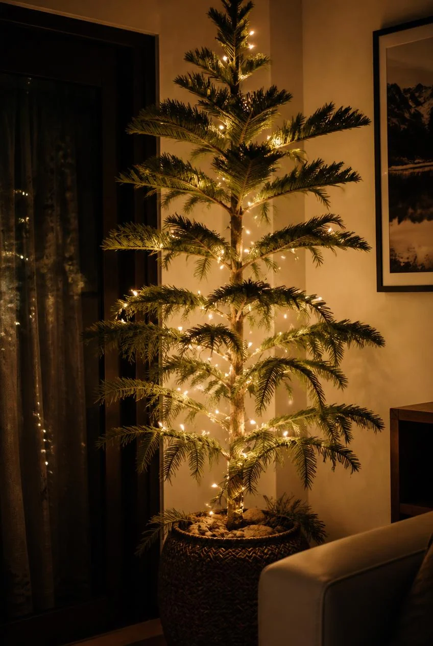 String Lights Wrapped Around Corner Foliage