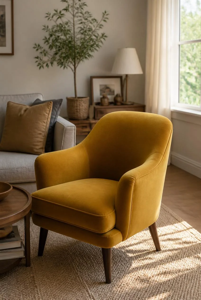 Velvet or Tweed Upholstered Accent Chair