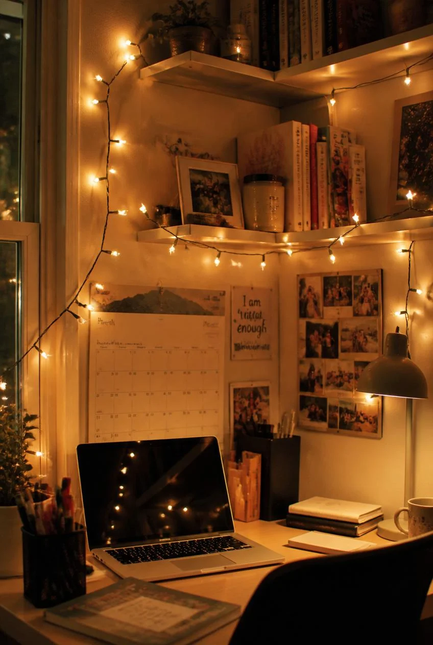 Warm String Lights for Ambiance and Focus