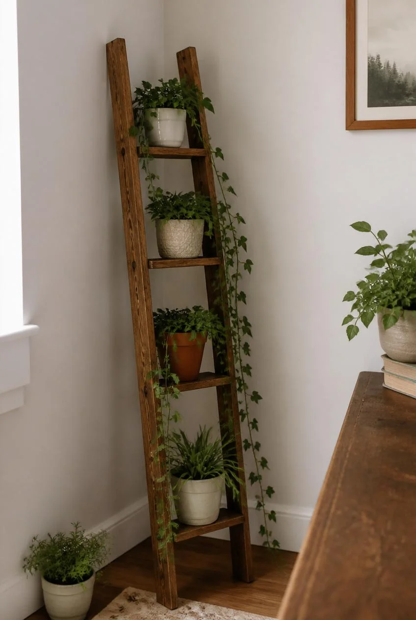 Wooden Ladder Shelf Corner Display