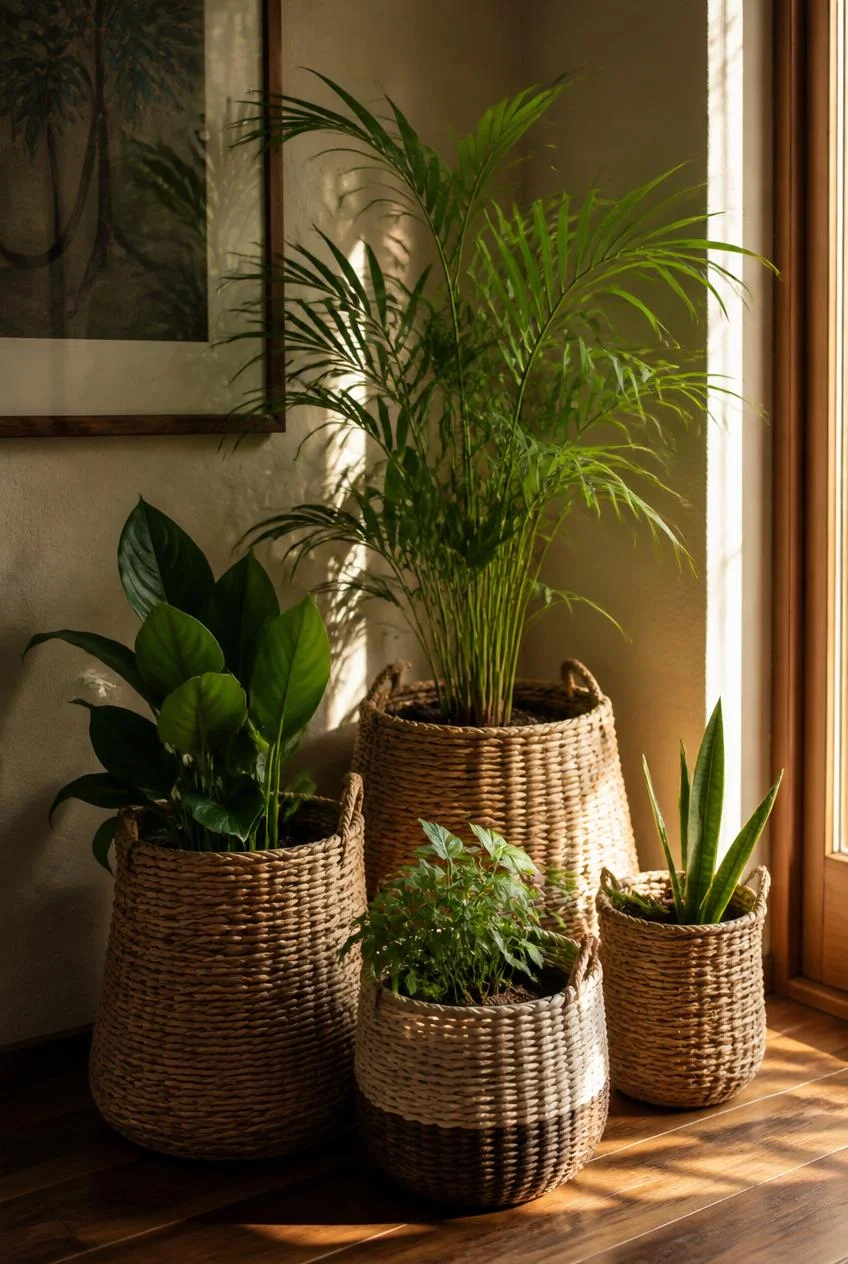 Woven Basket Planters for Texture