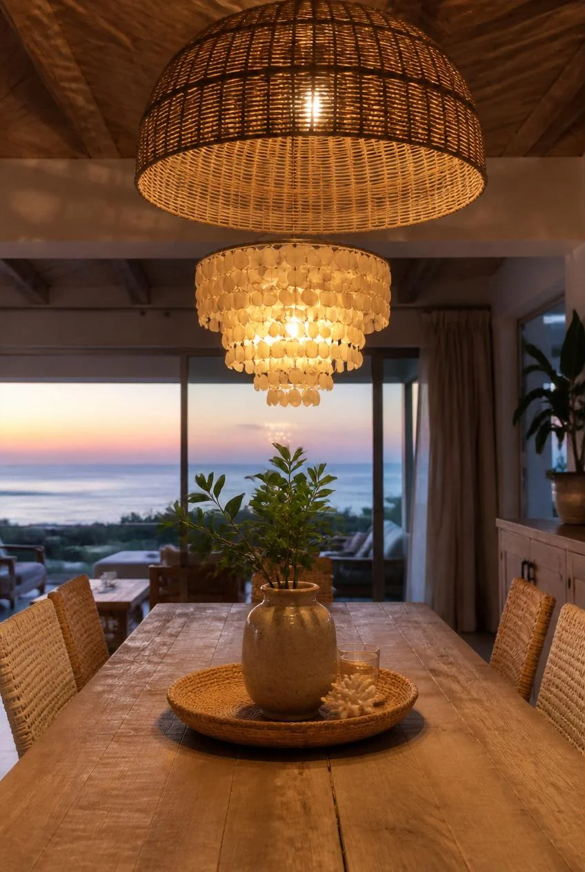 Woven Rattan and Capiz Shell Pendant Lighting