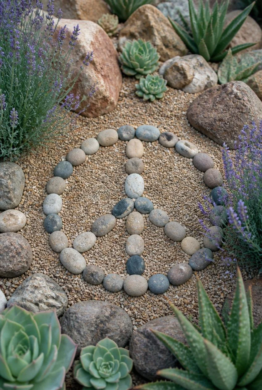 Peace Sign Rock and Succulent Garden