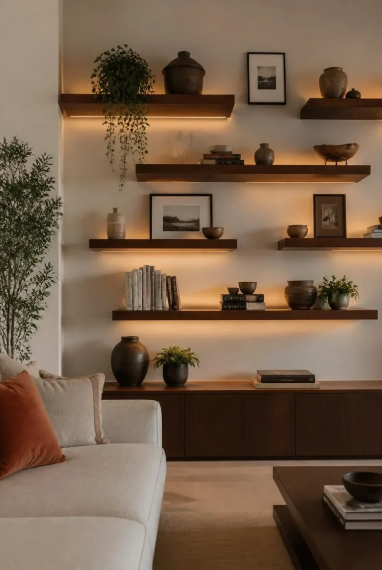 14 Unique Floating Shelves That Give Your Living Room Wall a Stylish Statement