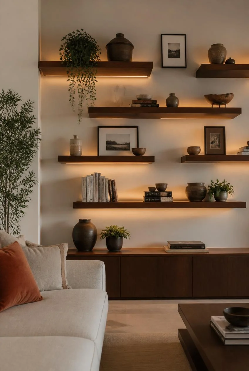 14 Unique Floating Shelves That Give Your Living Room Wall a Stylish Statement